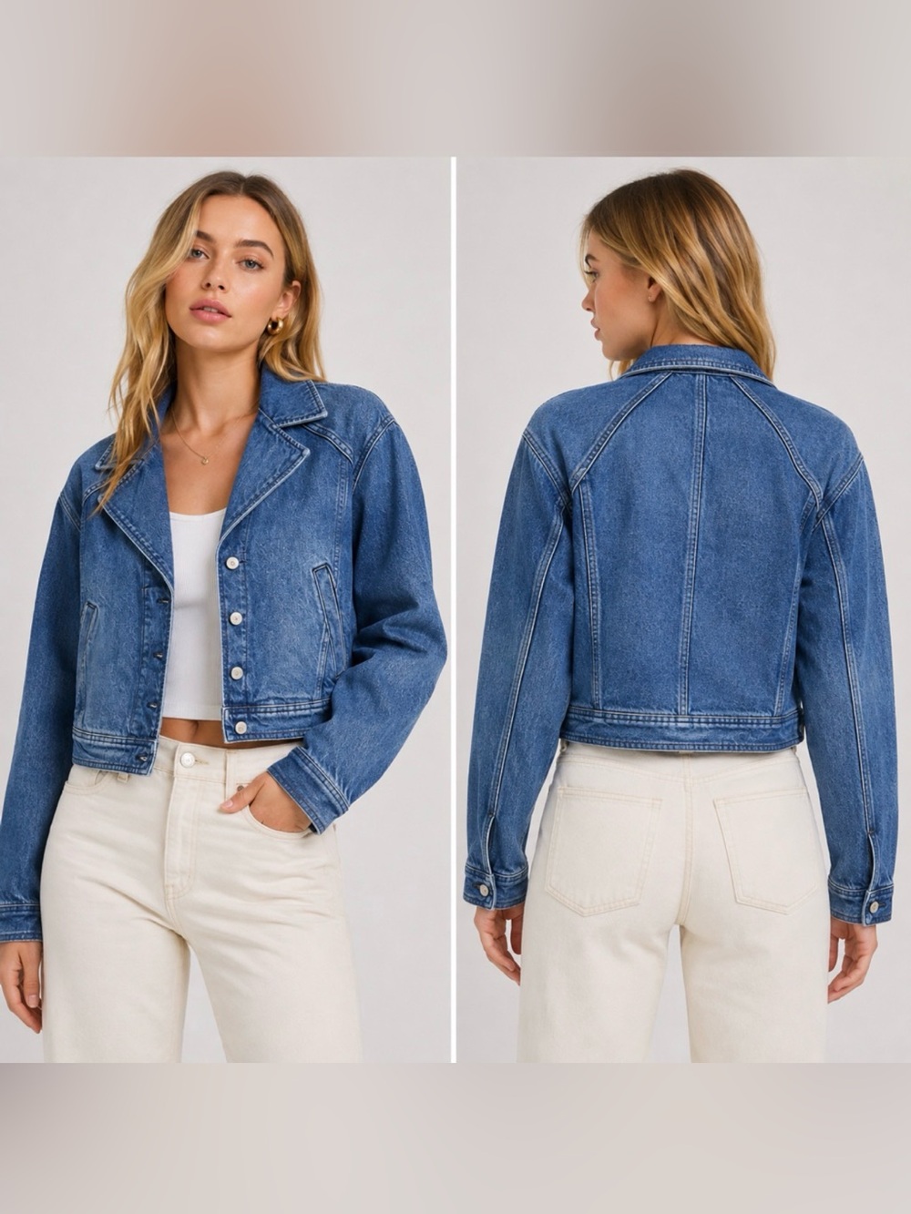 Free People We The Free Cropped Denim Jacket Blue Size Small EUC